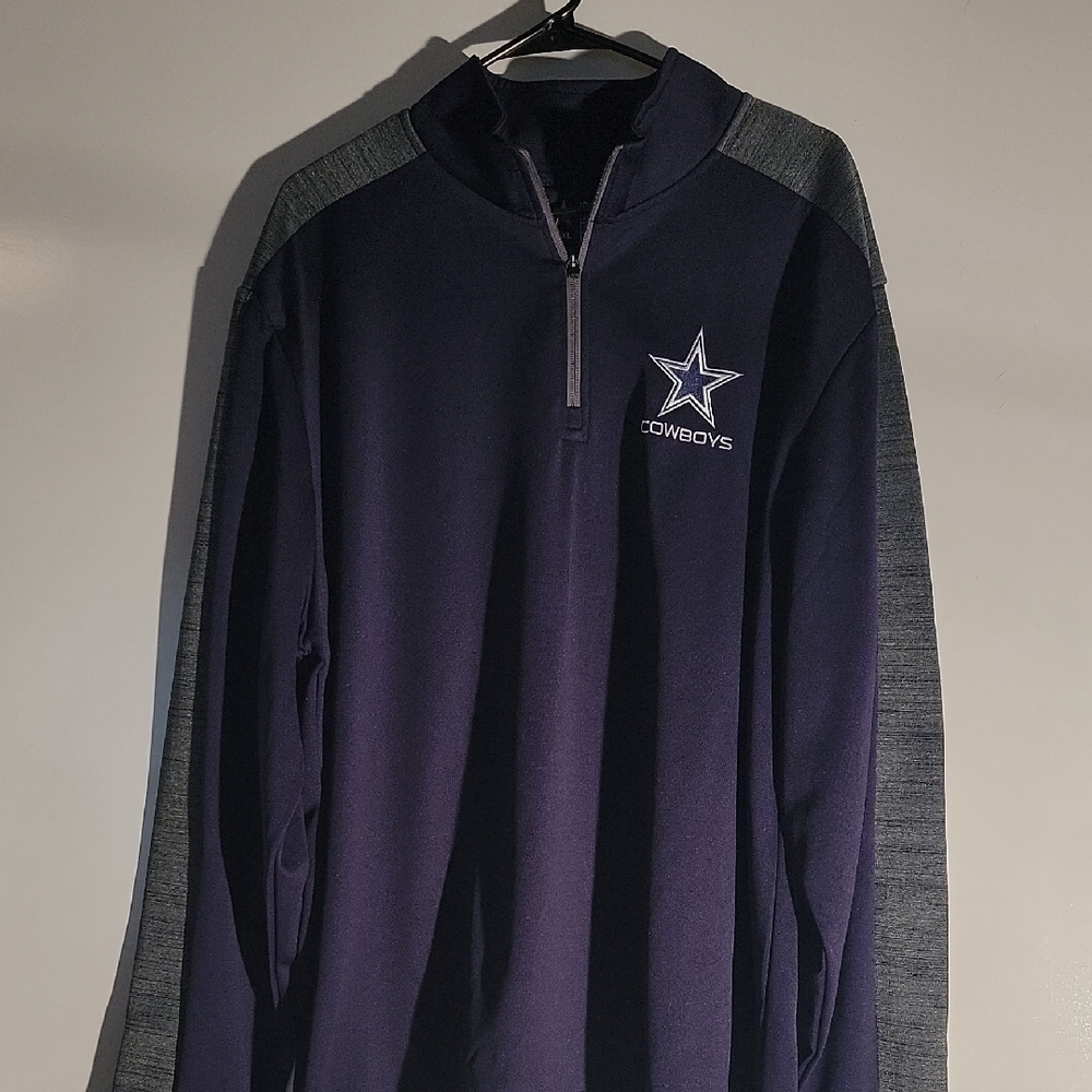 Cowboys Navy and Gray Men's Zip-Up Sweater